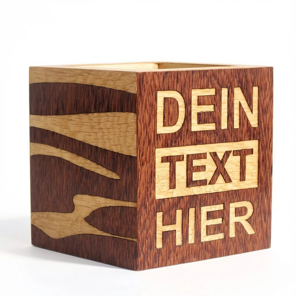 Handgefertigter Premium-Holz-Stiftehalter mit echter Intarsienarbeit – personalisierbar, kein Druck, keine Gravierung